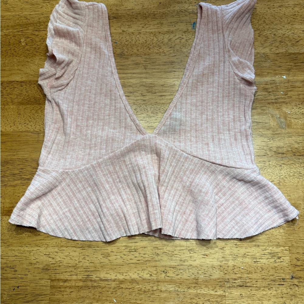 Forever 21 Pink Ribbed Ruffle Crop Top